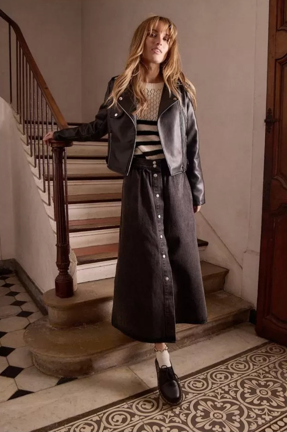 Falda larga vaquera detalle botones