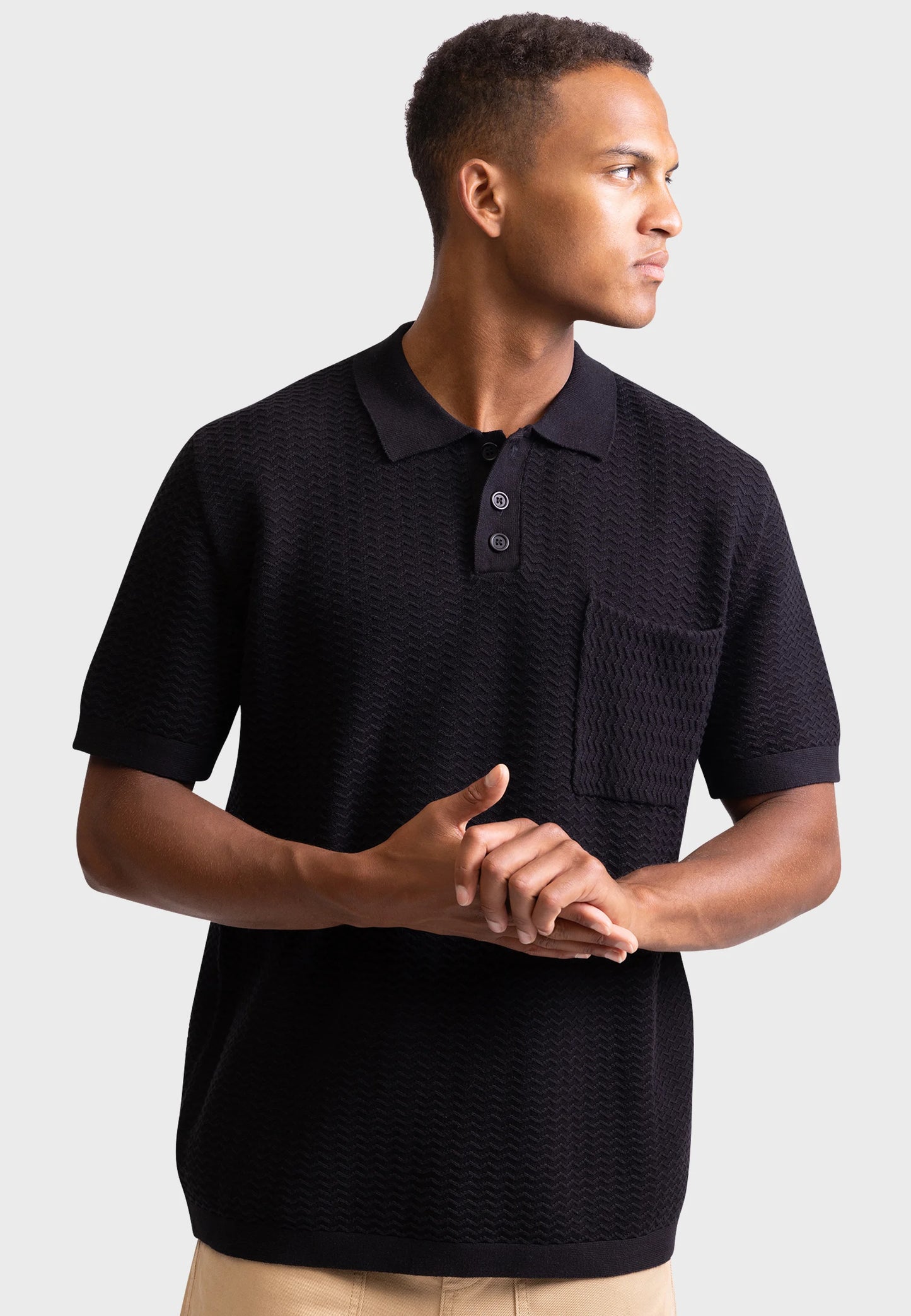 FERNANDO BOXY FIT - Polo - black