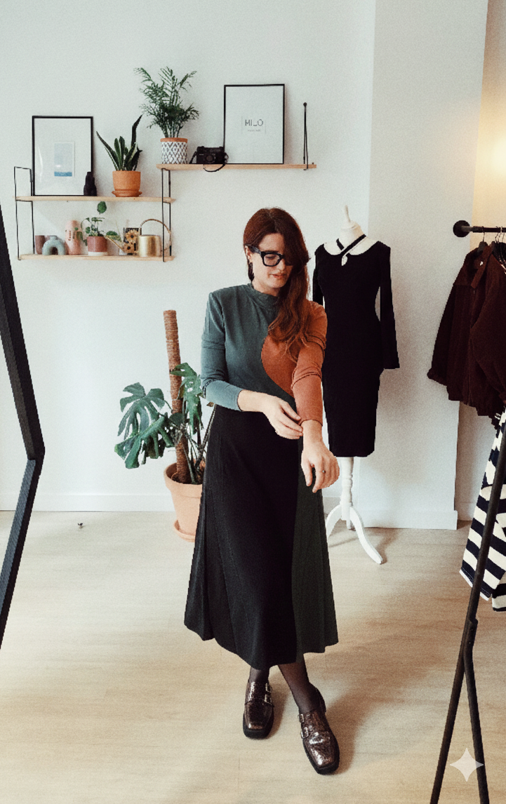 Vestido midi tricolor