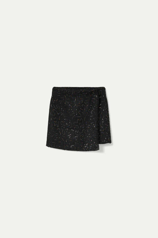 Falda corta tweed con lentejuelas negra