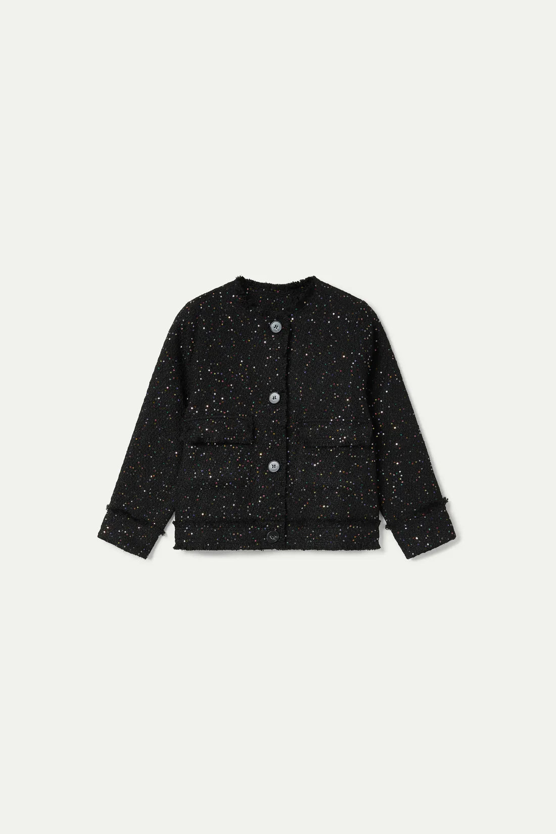 Chaqueta tweed con lentejuelas negra