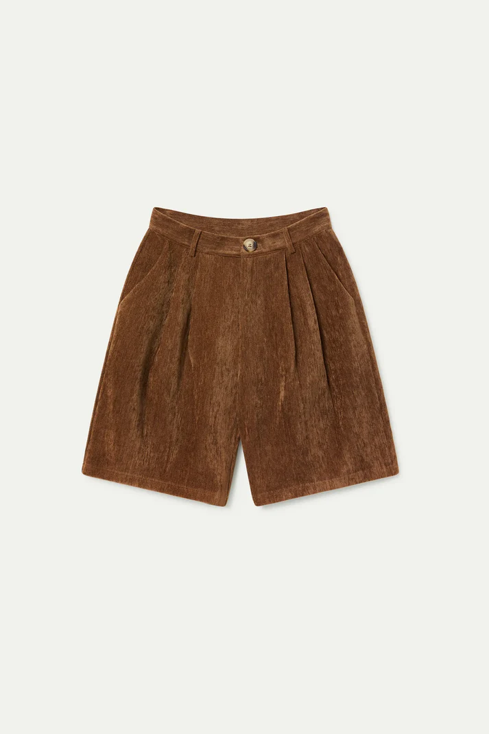 Bermudas de tiro alto con efecto aterciopelado