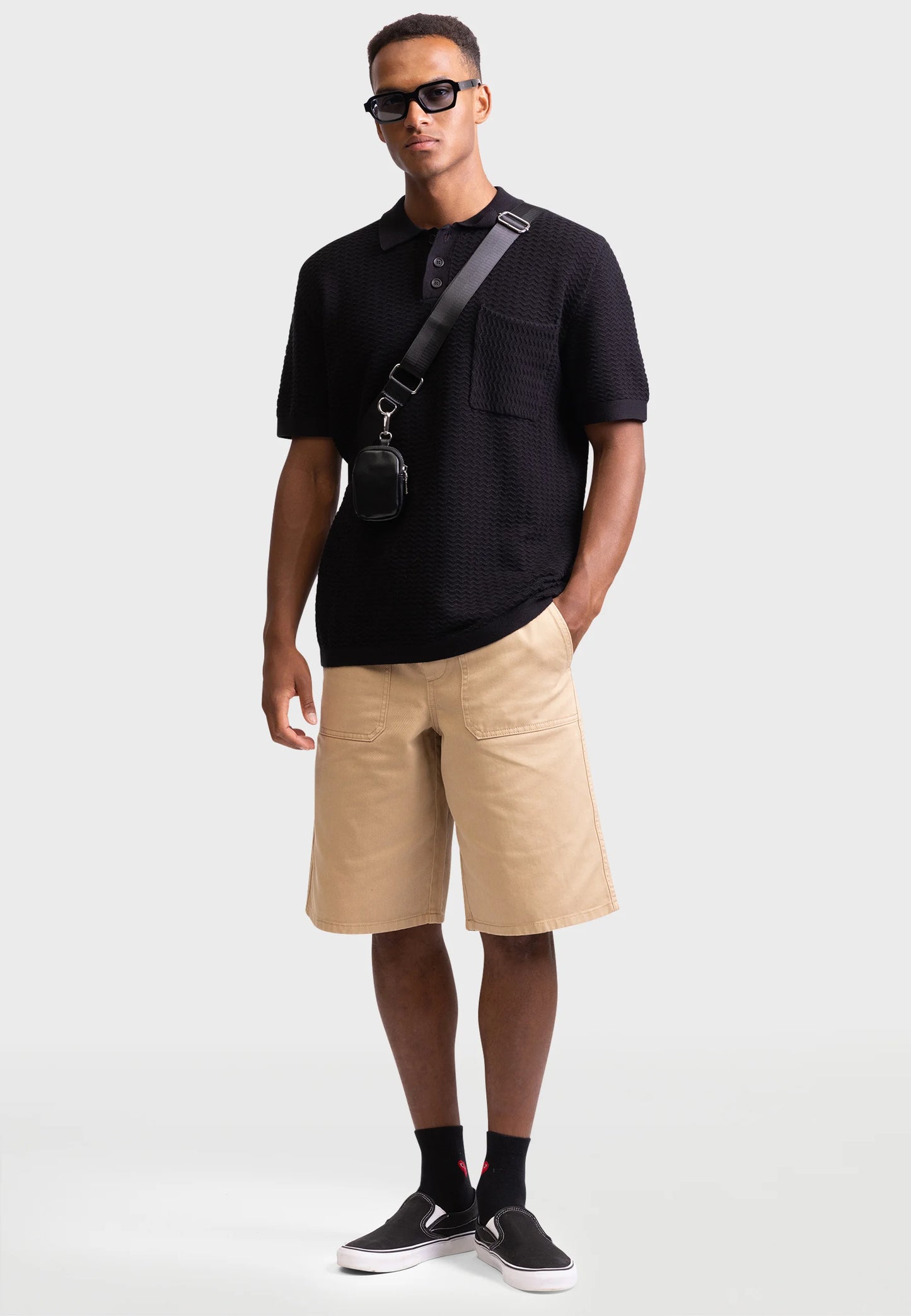 FERNANDO BOXY FIT - Polo - black