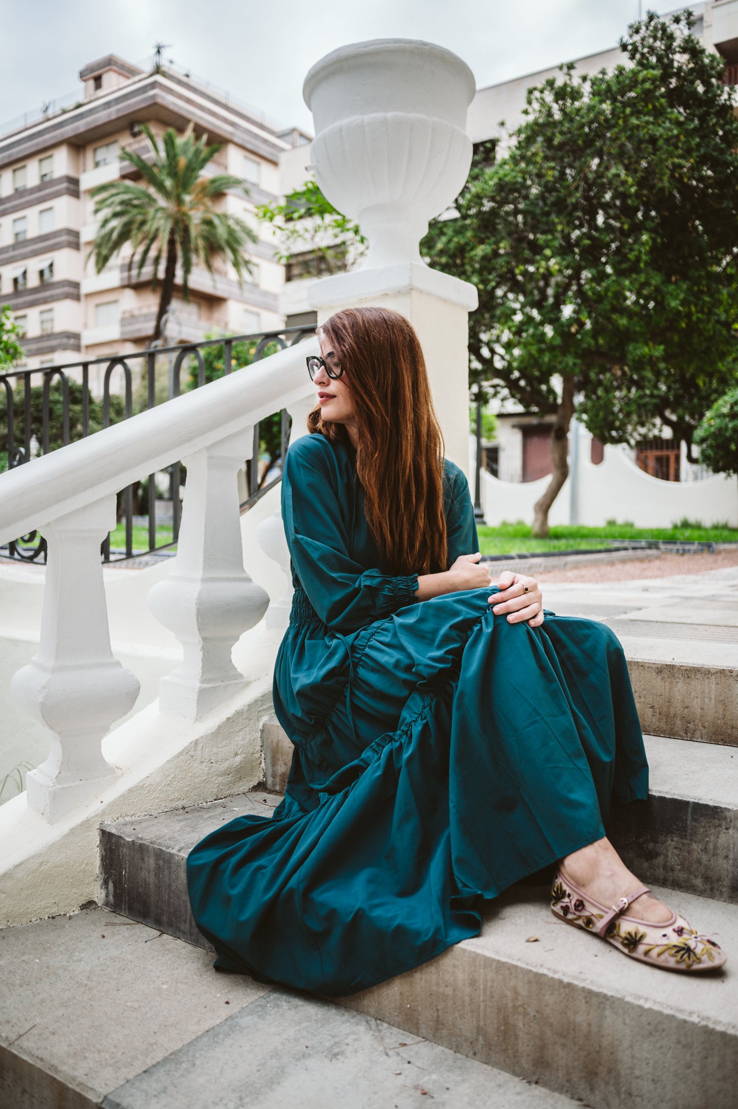 Vestido largo satinado verde